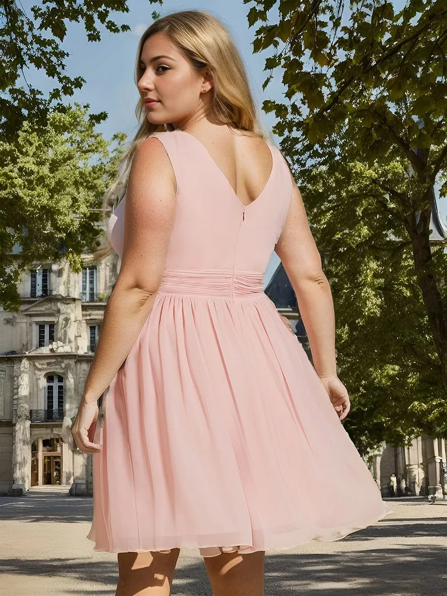 Women Sleeveless V Neck Short Bridesmaid Dress