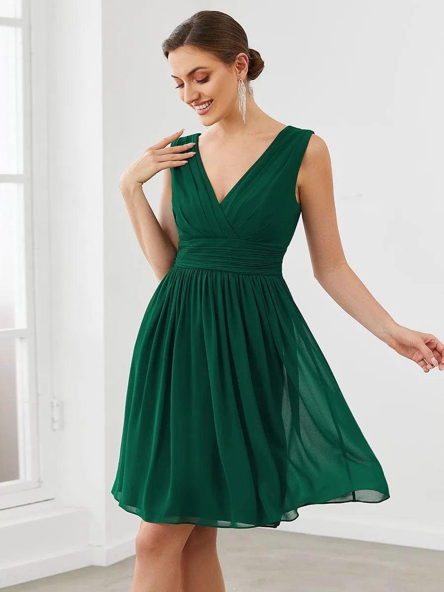 Women Sleeveless V Neck Short Bridesmaid Dress