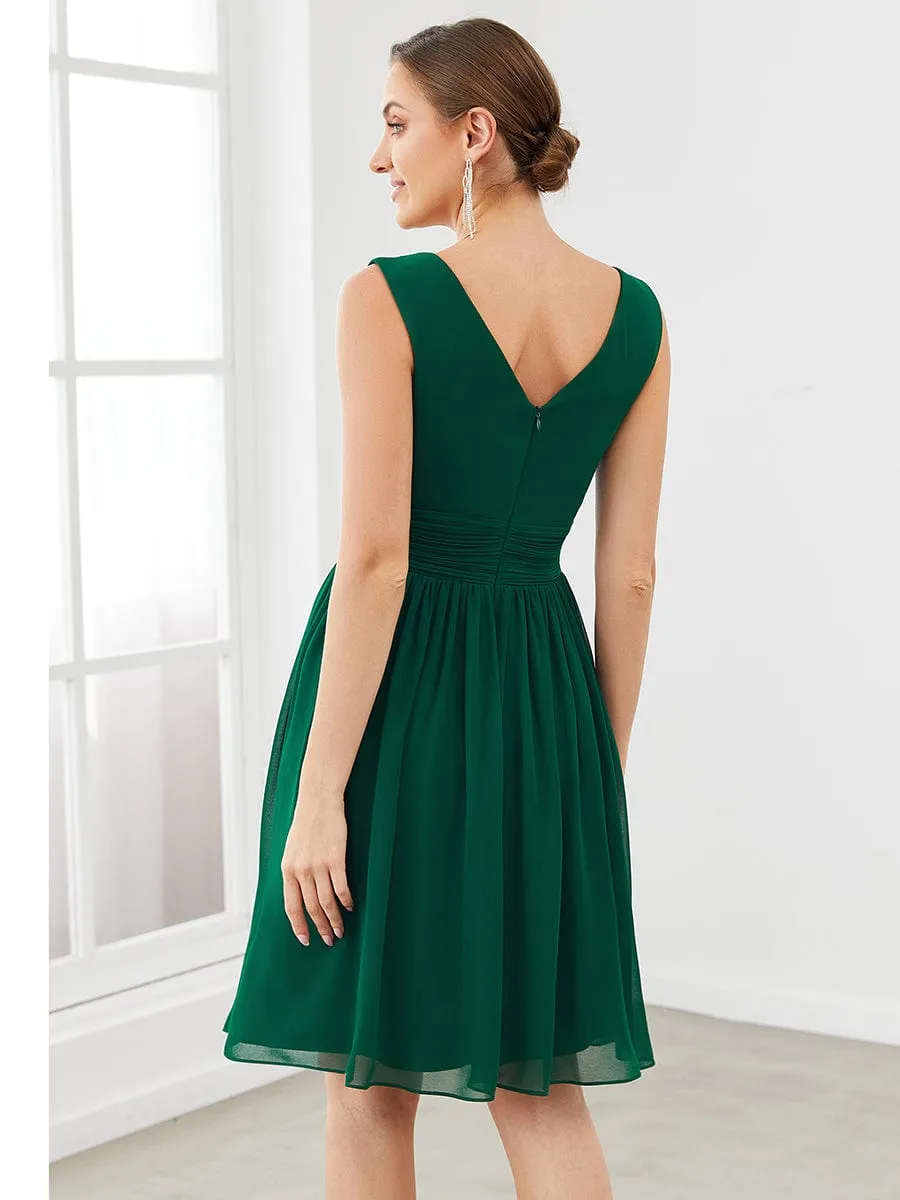 Women Sleeveless V Neck Short Bridesmaid Dress