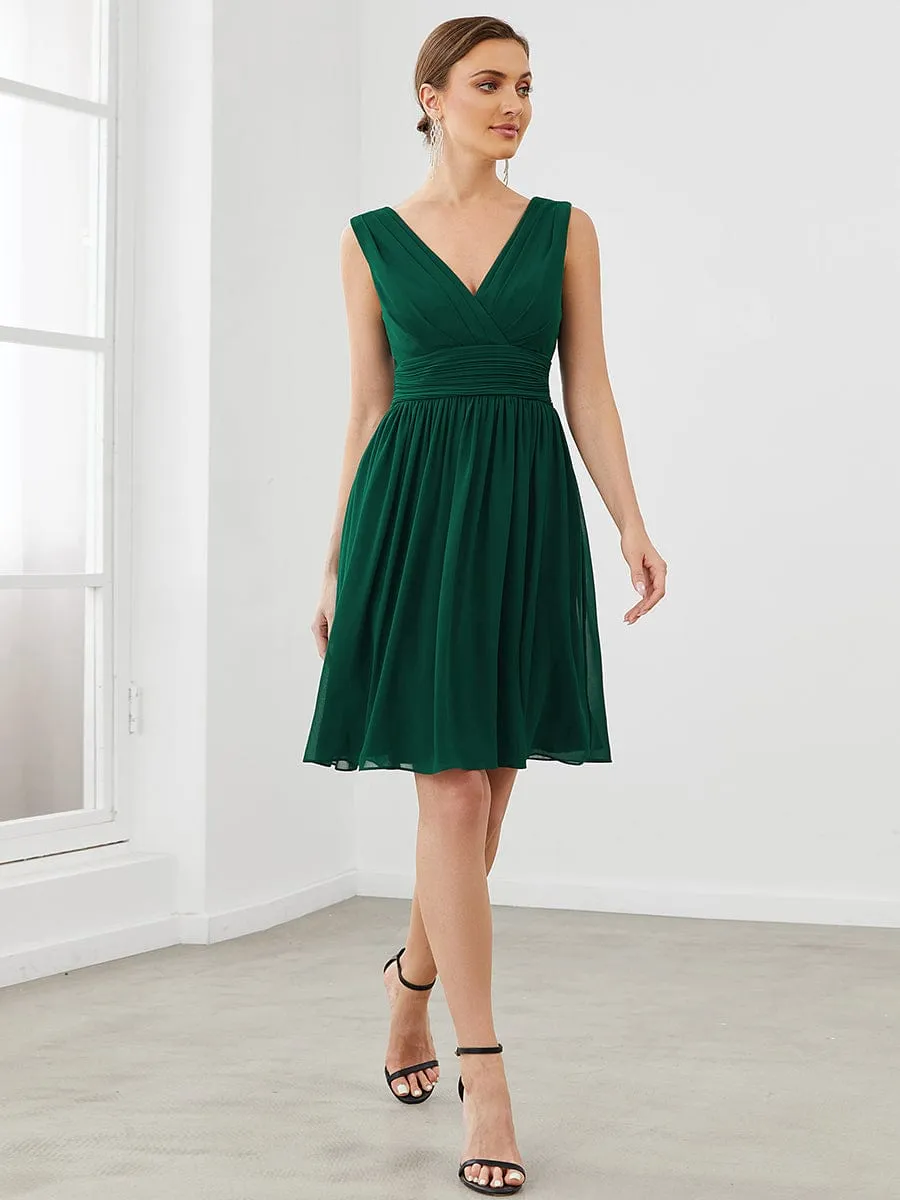 Women Sleeveless V Neck Short Bridesmaid Dress