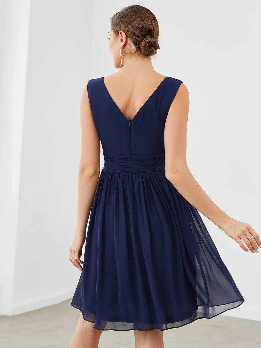 Women Sleeveless V Neck Short Bridesmaid Dress