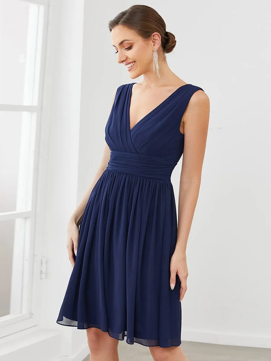 Women Sleeveless V Neck Short Bridesmaid Dress