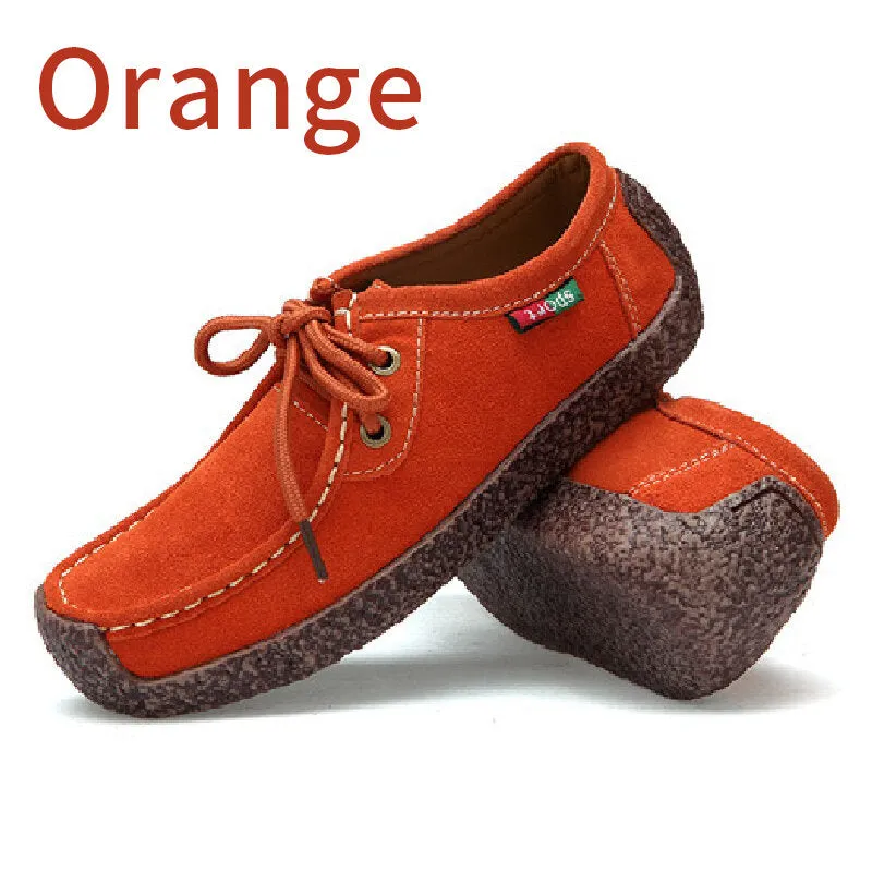 Women Suede Lace-up Flats Leather Loafer Boat Shoes Casual Comfortable Soft Shoes Camping Hiking Travel