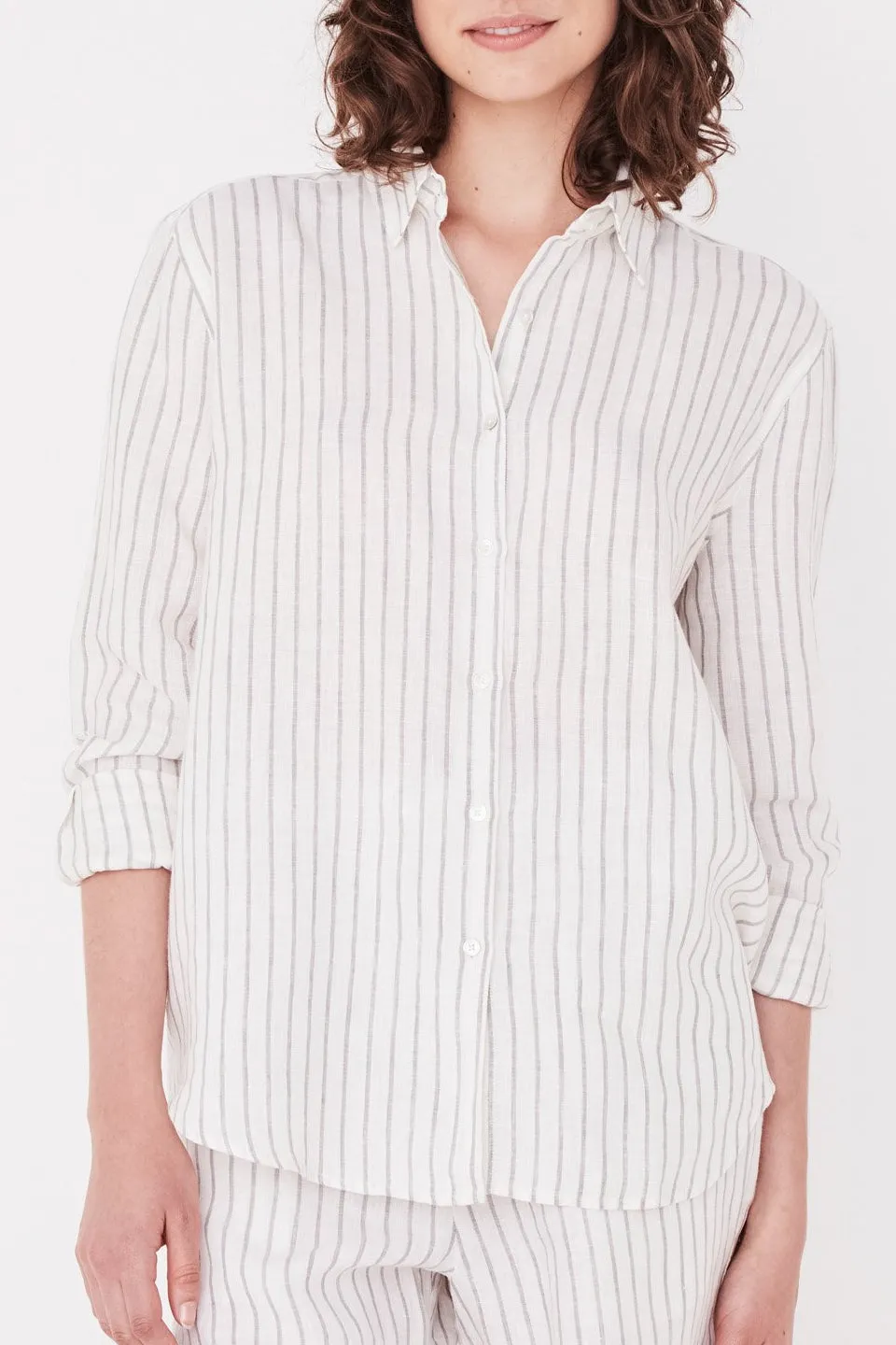 Xander White Airlie Stripe Linen Shirt