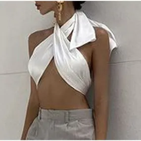 Y2K Halter Bandage Top Women Satin Crop Tops