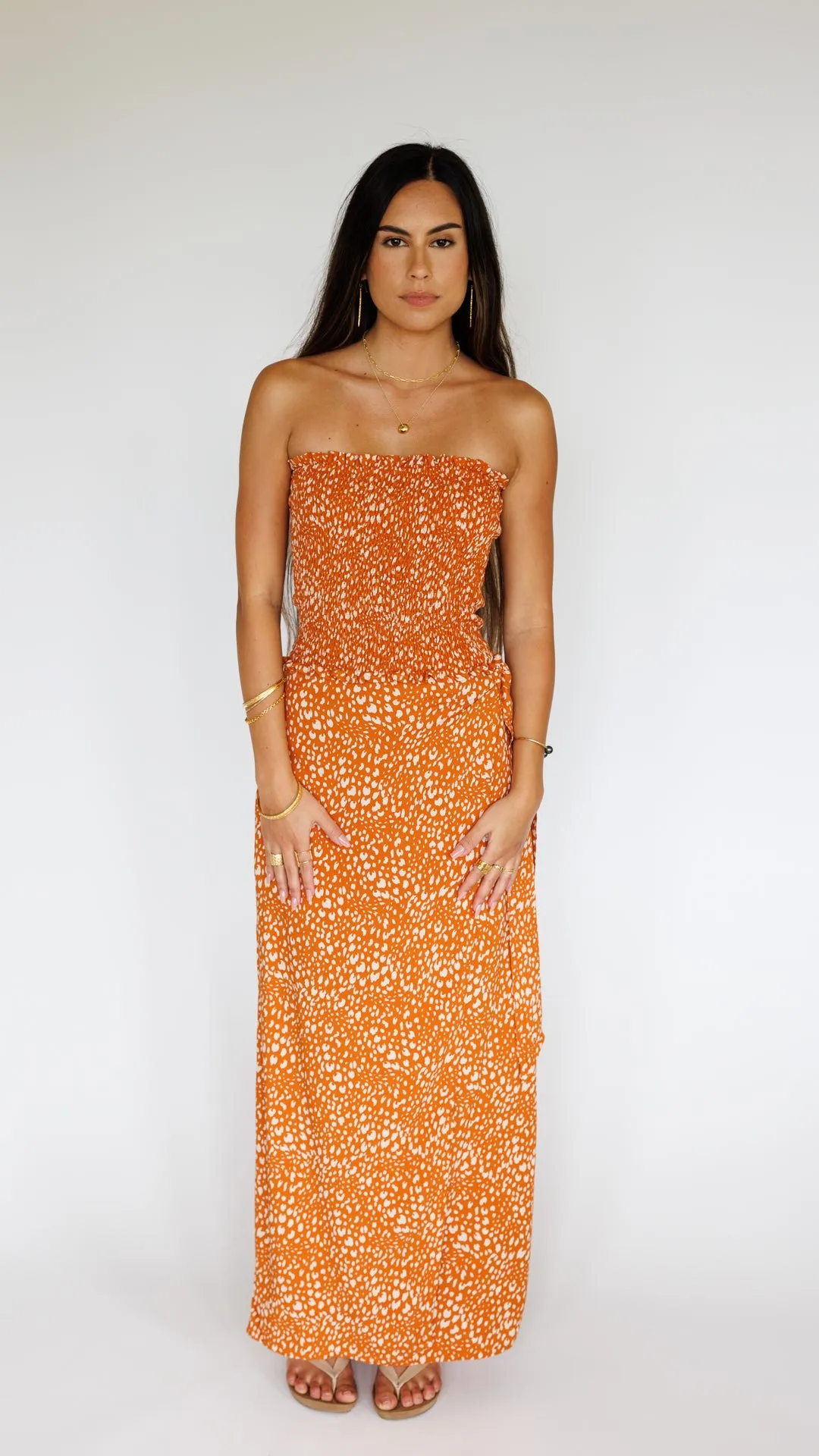 Yara Long Bandeau Top / Speckled Papaya