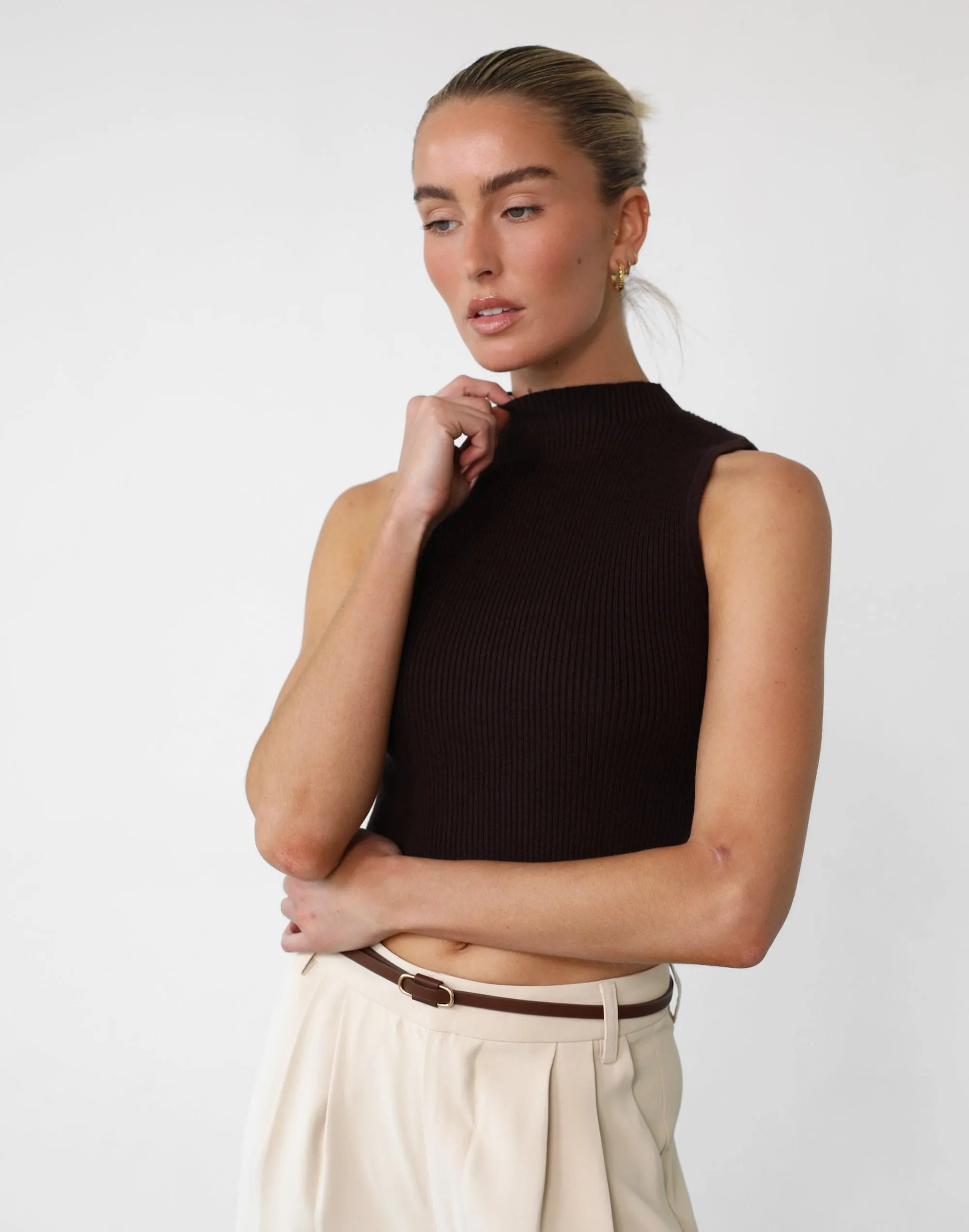 Zamora Knit Crop Top (Chocolate)