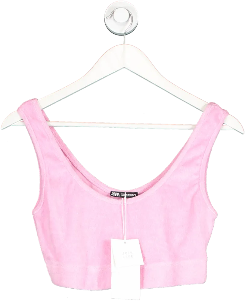 ZARA Pink Terry Towelling Crop Top UK M