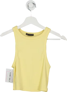 ZARA Yellow Ribbed Streched Cotton Crop Top UK M